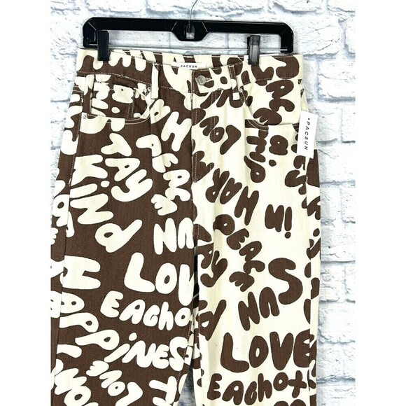 New Pacsun Womens Size 28 Dad Jean White Chocolate Peace Love Straight Leg E4 - Picture 4 of 11